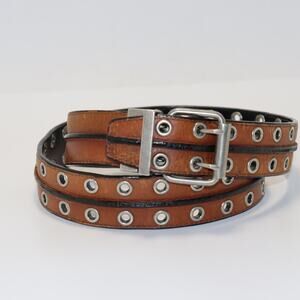 Leather Grommet Belt Brown Double Row Eyelet Size 38–42